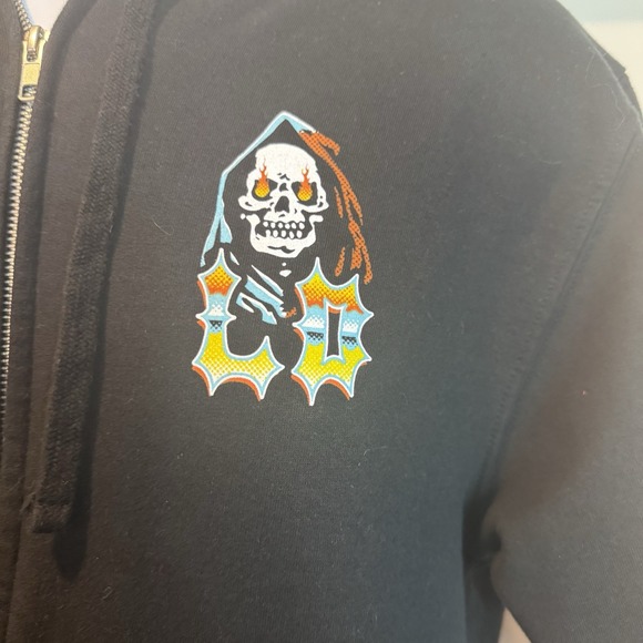 Liquid Death Promo Zip Up Hoodie Men's Small Black Grim Reaper Graphic Rare - Picture 2 of 13